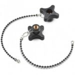 Solid Cross Handwheel With Female Through Threaded Insert and Retention Chain